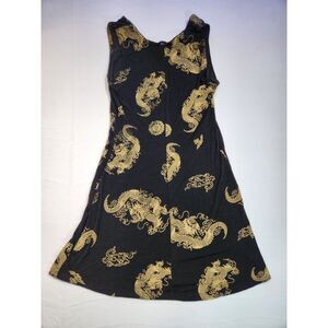 Vintage es se Womens Dragon Mini Dress Stretch Black Gold Y2K Clubwear Goth